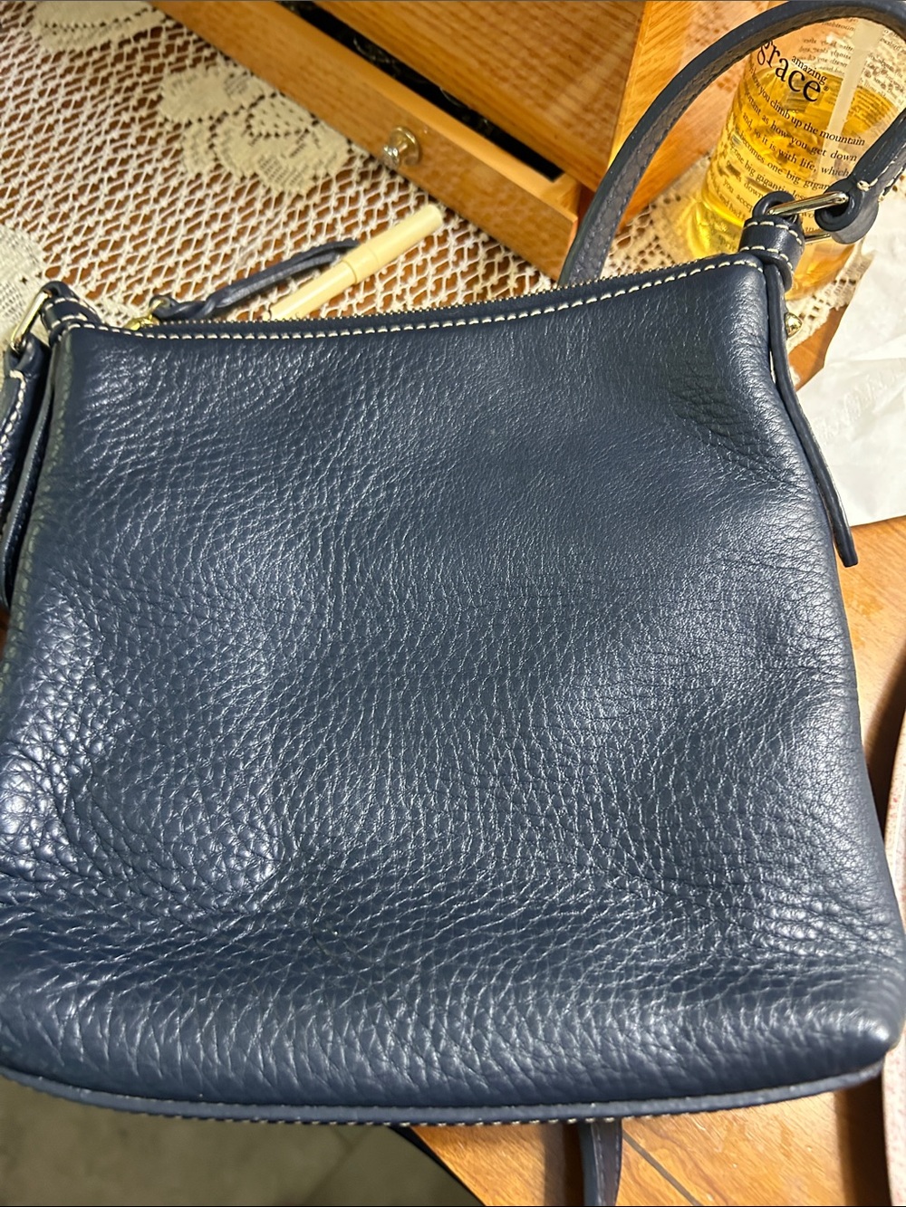 Dooney and Bourke all Leather Crossbody Bag in Navy Blue - Picture 4 of 8
